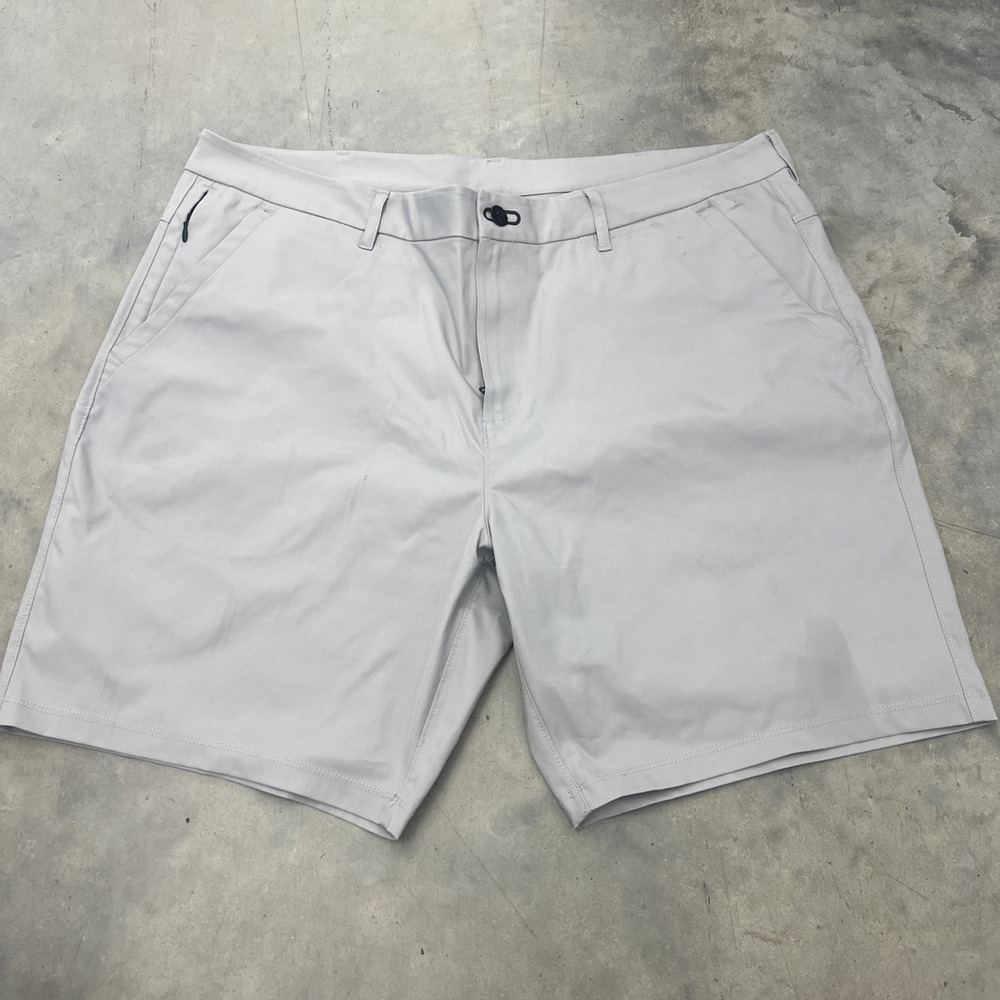 Public Rec Chino Shorts Men 40 Gray Flat Front 8" Inseam Golf Performance Summer